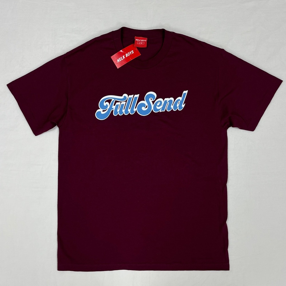 Nelk Boys Full Send Phillies Baseball Font Shirt Short Sleeve Red Powder Blue
